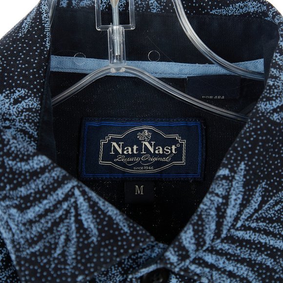 Nat Nast Silk Cotton Blend Button Up Shirt Palm Blue Black Mens Medium - Picture 4 of 6